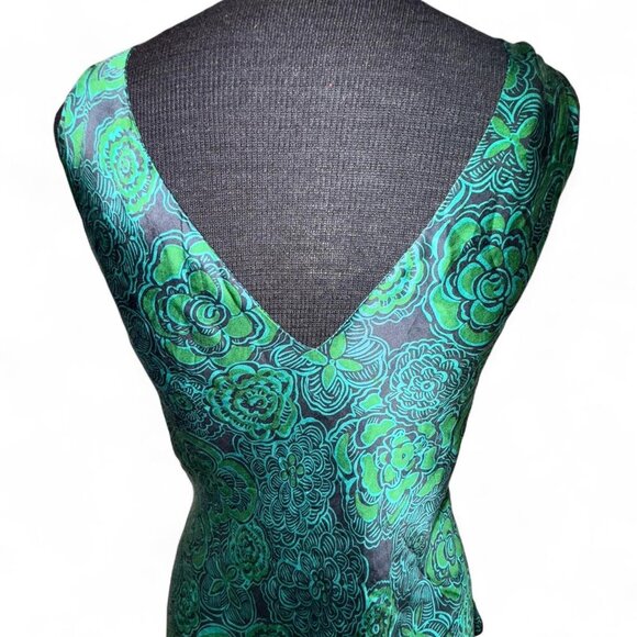 Vintage Old Navy 100% Silk Perfect Fit Tank Blue & Green Floral Print Size L - Picture 4 of 7